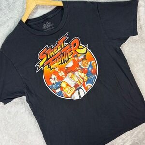 Street Fighter Black Graphic Tee Classic Ryu Chun Li Fighters Retro Design Large